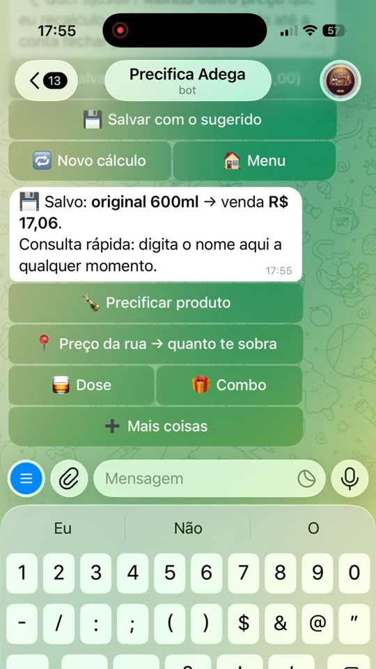 Print do bot com o preço salvo no caderno